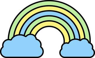 plano ilustración de vistoso arco iris con nubes icono. vector