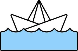 Flat Illustration Of Boat On Stream Icon In Blue And White Color. vector