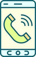 Incoming Call In Smartphone Screen Yellow And Blue Icon. vector