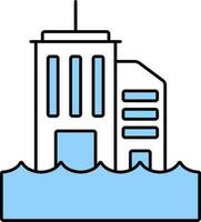 Flat Style Flooding Skyline Building Blue And White Icon. vector