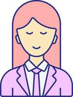 Smart Businesswoman With Open Hair Pink And Yellow Icon. vector