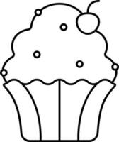Isolated Cherry Cupcake Icon In Black Line Art. vector