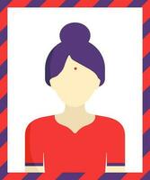 Cartoon Indian Female Photo Frame Icon In Purple And Red Color. vector