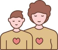 Flat Illustration Of Short Hair Lady With Boy Brown And Pink Icon. vector