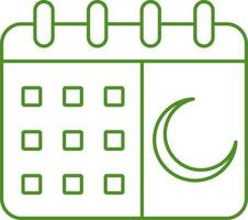 Green Crescent Moon Symbol Calendar Linear Icon. vector