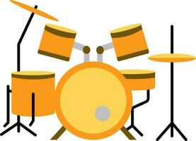 Yellow And Brown Drum Set Icon In Flat Style. vector