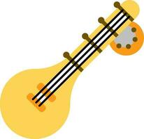 Yellow And Brown Veena Musical Instrument Flat Icon. vector