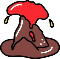 Volcano Icon In Red And Brown Color. vector