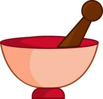 Mortar And Pestle Flat Icon In Red And Beige Color. vector