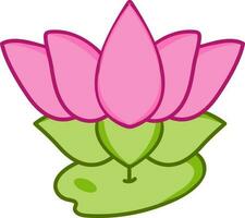 Pink And Green Water Lilly Icon In Flat Style. vector