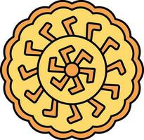 Yellow Chinese Mooncake Icon In Flat Style. vector