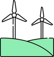 Flat Style Wind Turbine Grassland Green And White Icon. vector