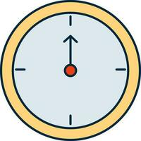 plano estilo 12 hora reloj icono en amarillo color. vector