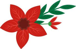 Red Poinsettia Flower Element In Flat Style. vector