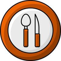 plato con cuchara y cuchillo icono en marrón y blanco color. vector