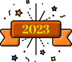 Isolated 2023 Text Ribbon With Firework Background. vector