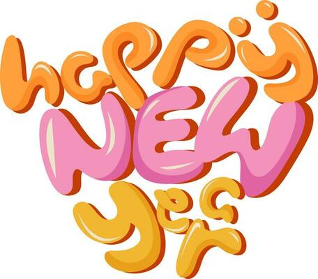 Yellow And Pink Happy New Year Bubble Letter Background.