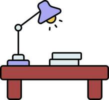 Illuminated Desk lamp With Books Table Colorful Icon. vector