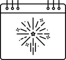 Fireworks Calendar Icon Or Symbol In Black Outline. vector