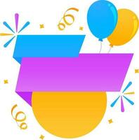 Flat Style Balloons With Confetti And Blank Ribbon, Circle Frame Over White Background. vector