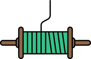 Kite Thread Spool Flat Icon In Green And Brown Color. vector