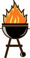 Flat Style Burning BBQ Kettle Colorful Icon. vector