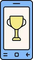 Blue And Yellow Color Trophy In Smartphone Icon. vector