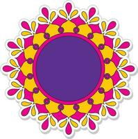 Sticker Style Empty Mandala Frame On White Background. vector