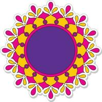 Sticker Style Empty Mandala Frame On White Background. vector