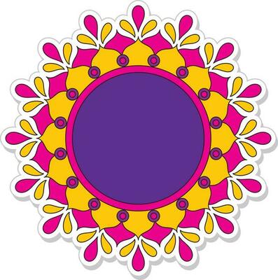 Sticker Style Empty Mandala Frame On White Background.