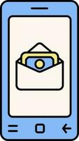 Money Mail In Smartphone Yellow And Blue Icon. vector