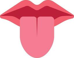 Flat Tongue With Lips Icon In Red Color. vector