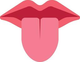 Flat Tongue With Lips Icon In Red Color. vector