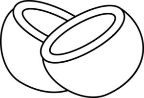 Illustration Of Half Piece Coconut Icon In Black Thin Line. vector