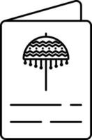 Traditional Umbrella Print Card Icon In Black Outline. vector