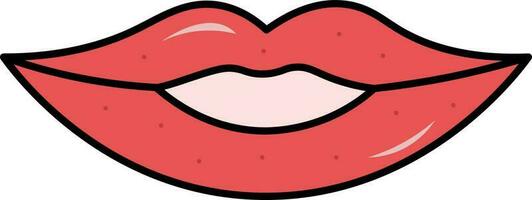 Flat Style Beautiful Lips Red Icon. vector