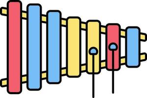 Colorful Xylophone With Stick Flat Icon. vector