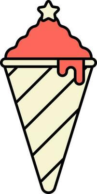 Star On Ice Cream Cone Icon In Yellow And Red Color.