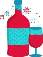 Red And Turquoise Champagne Bottle Flat Icon. vector