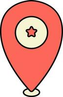 Star Symbol Location Pin Icon In Red And Yellow Color. vector