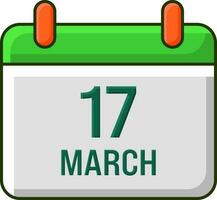 Isolated 17 March Calendar Flat Icon In Green And Orange Color. vector