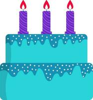 Flat Burning Candles With Two Layer Cake Icon In Purple And Turquoise Color. vector