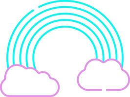 Turquoise And Pink Linear Style Rainbow With Clouds Icon. vector