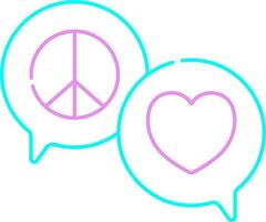 Peace And Heart Message Bubble Turquoise And Pink Linear Icon. vector