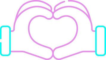 Heart Shape Hand Pink And Turquoise Line Art Icon. vector