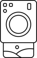 Instant Camera With Photograph Black Stroke Icon. vector