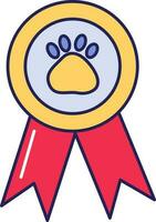 Paw Symbol Badge Medal Flat Icon In Yellow And Red Color. vector