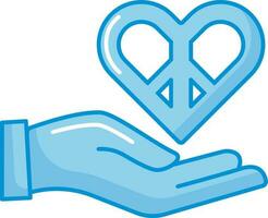 Heart Peace Symbol On Hand Blue Icon. vector