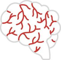 Linear Style Brain Anatomy Red And Grey Icon. vector