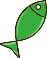 plano estilo pescado icono en verde color. vector